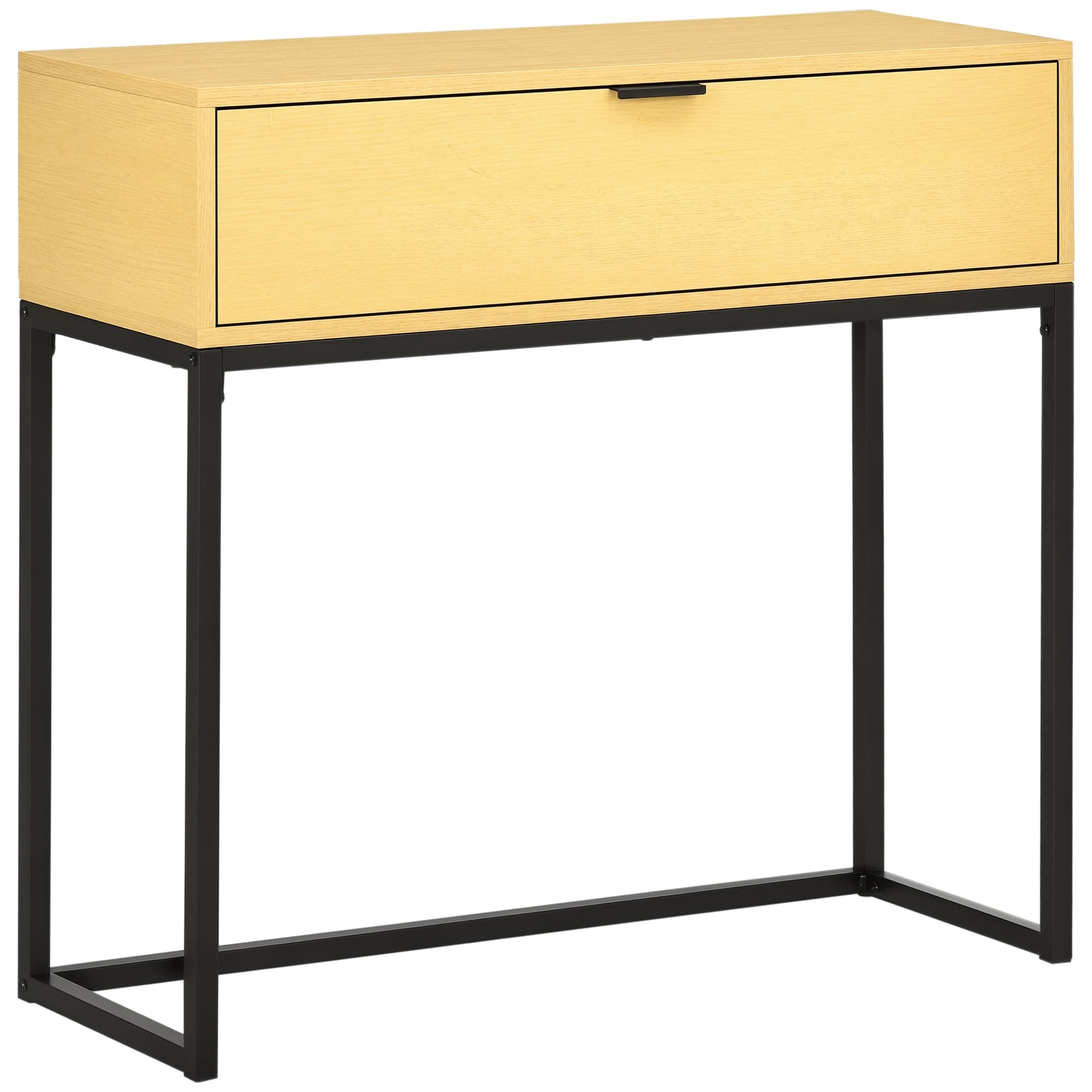 Console Table with Drawer Modern Side Table with Steel Legs for Hallway Living Room Bedroom 80x30x76 cm Natural