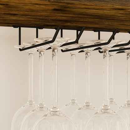 24-Bottle Wine Rack Industrial Wine Rack with Glass Holder and Open Shelf for Living Room Dining Room 66x30x100.3 cm Rustic Brown