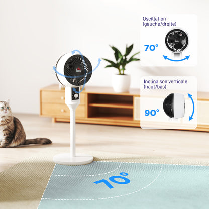 45W Pedestal Fan Air Circulator 3 Speeds, Adjustable 70° Oscillation, Portable and Lightweight Fan for Bedroom, Home or Office, Black and White