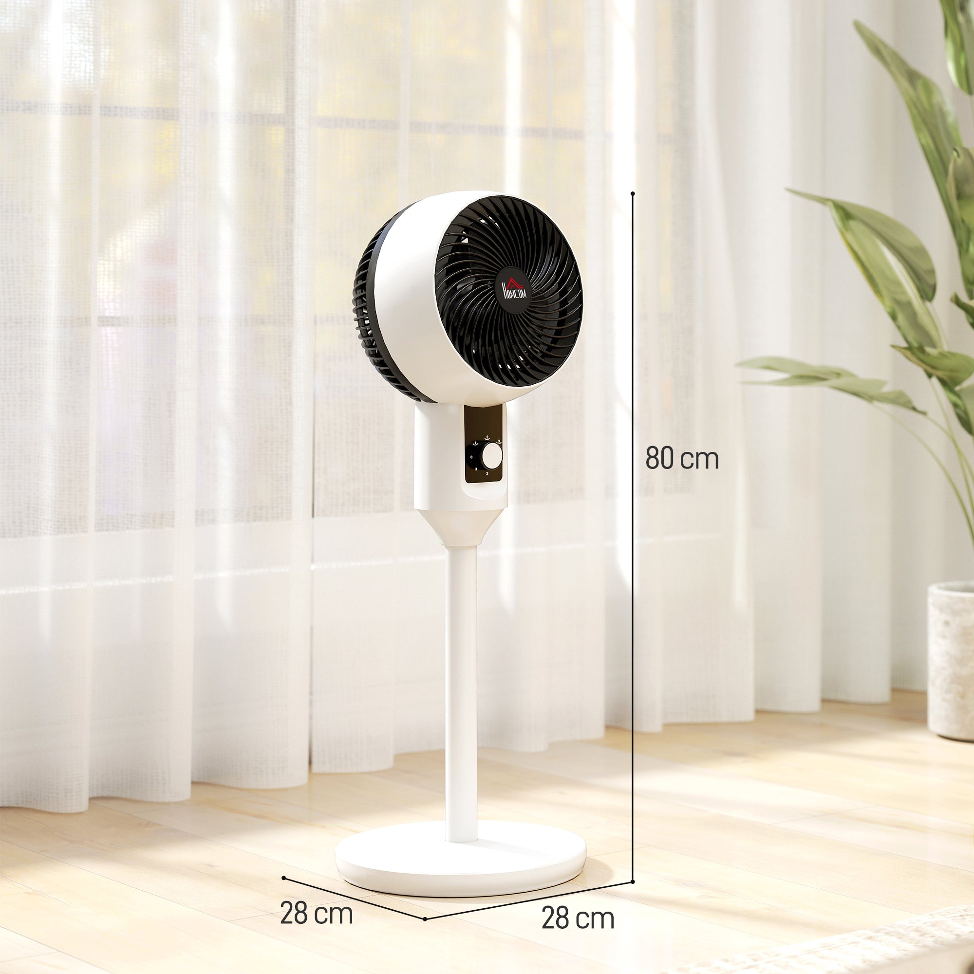 45W Pedestal Fan Air Circulator 3 Speeds, Adjustable 70° Oscillation, Portable and Lightweight Fan for Bedroom, Home or Office, Black and White