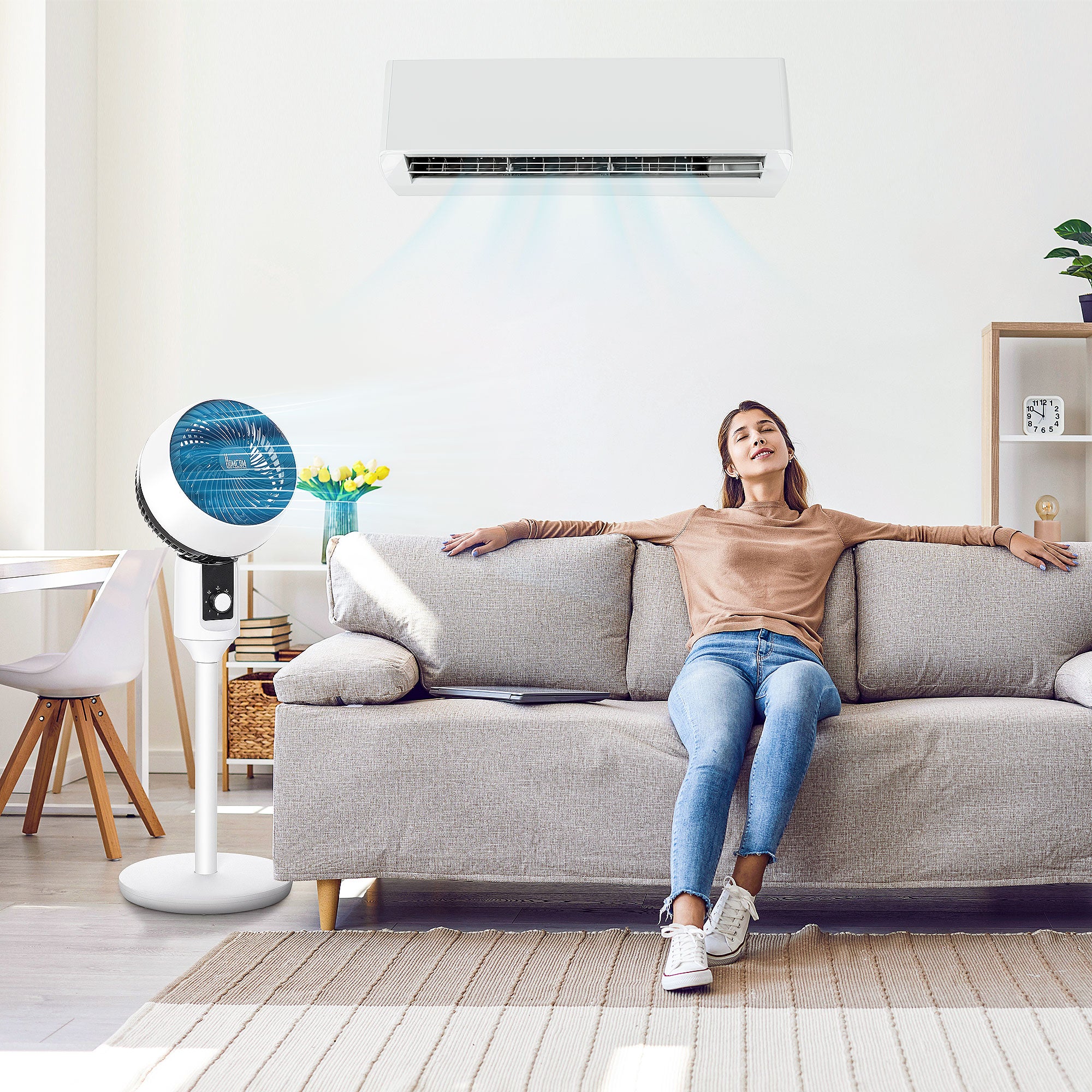 45W Pedestal Fan Air Circulator 3 Speeds, Adjustable 70° Oscillation, Portable and Lightweight Fan for Bedroom, Home or Office, Black and White