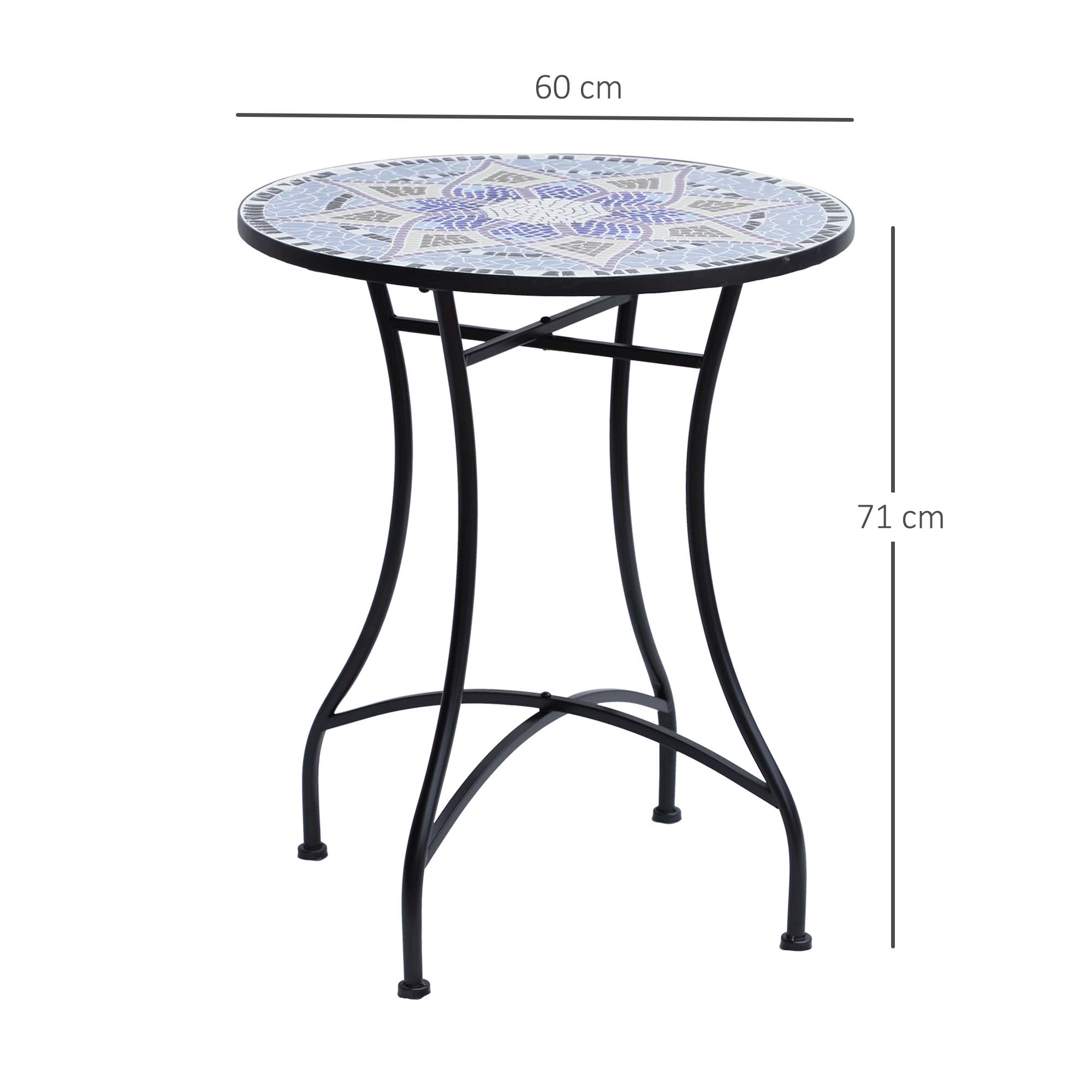 Garden Table Ø60 x H71cm, Weatherproof Patio Table made of Metal, Outdoor Dining Table, Camping Side Table, Round Terrace Table for Garden Patio Balcony Blue+White