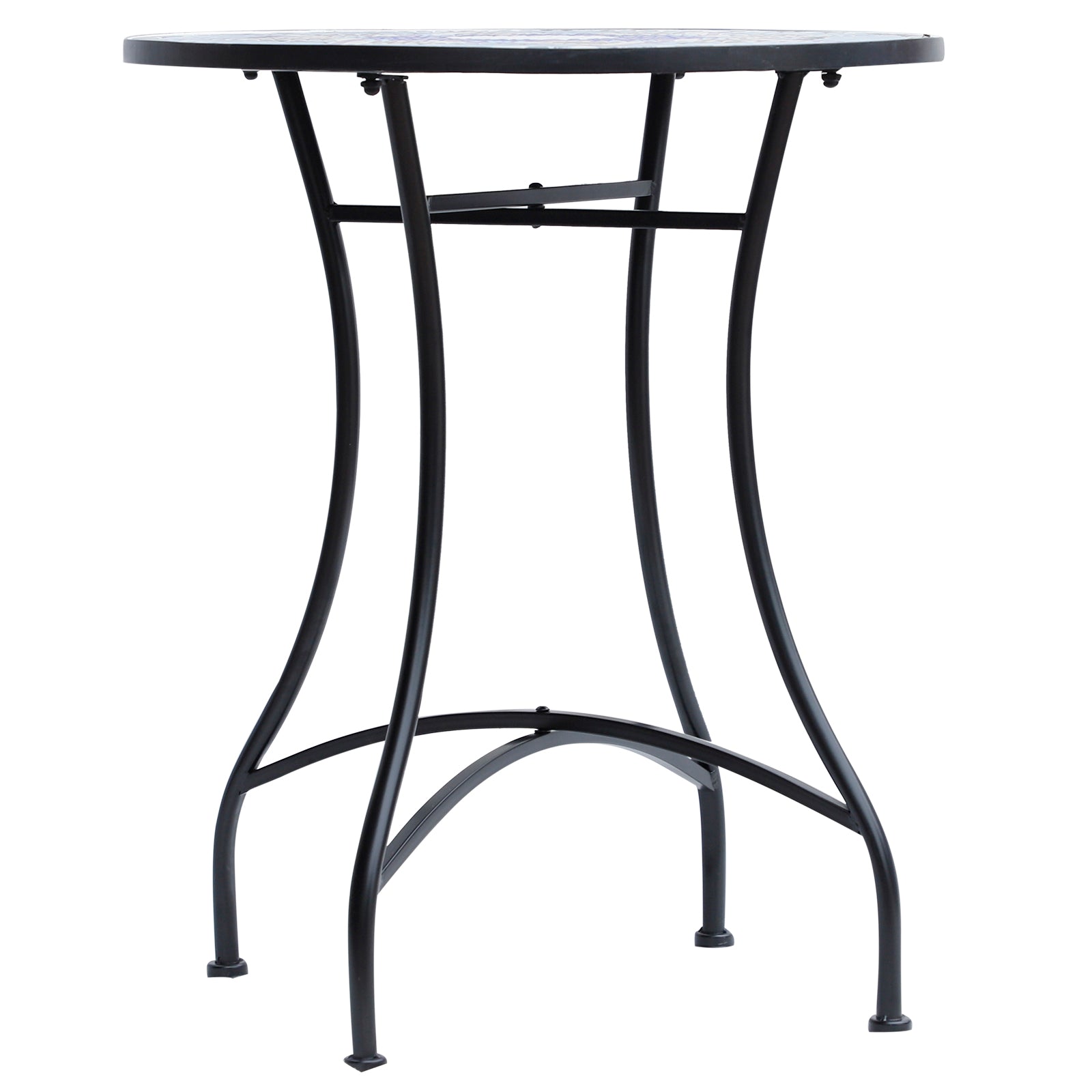 Garden Table Ø60 x H71cm, Weatherproof Patio Table made of Metal, Outdoor Dining Table, Camping Side Table, Round Terrace Table for Garden Patio Balcony Blue+White