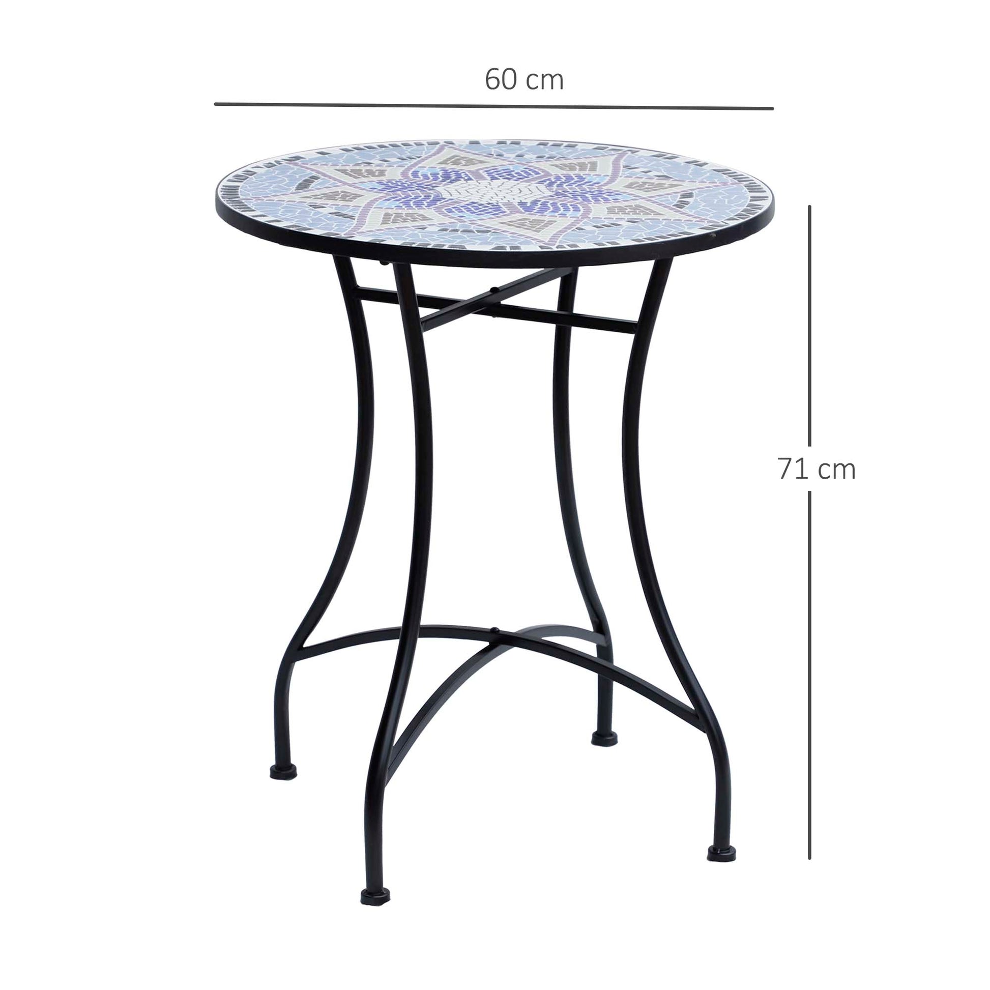 Garden Table Ø60 x H71cm, Weatherproof Patio Table made of Metal, Outdoor Dining Table, Camping Side Table, Round Terrace Table for Garden Patio Balcony Blue+White
