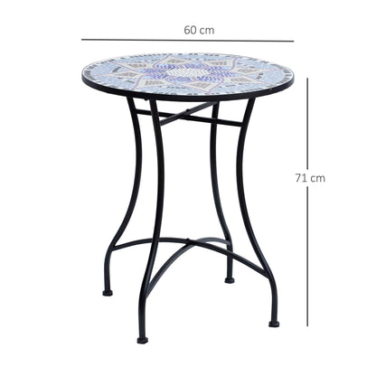 Garden Table Ø60 x H71cm, Weatherproof Patio Table made of Metal, Outdoor Dining Table, Camping Side Table, Round Terrace Table for Garden Patio Balcony Blue+White