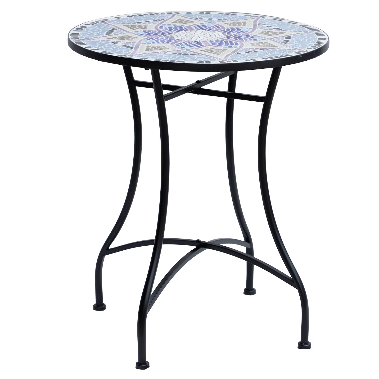 Garden Table Ø60 x H71cm, Weatherproof Patio Table made of Metal, Outdoor Dining Table, Camping Side Table, Round Terrace Table for Garden Patio Balcony Blue+White