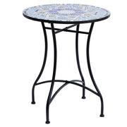 Garden Table Ø60 x H71cm, Weatherproof Patio Table made of Metal, Outdoor Dining Table, Camping Side Table, Round Terrace Table for Garden Patio Balcony Blue+White