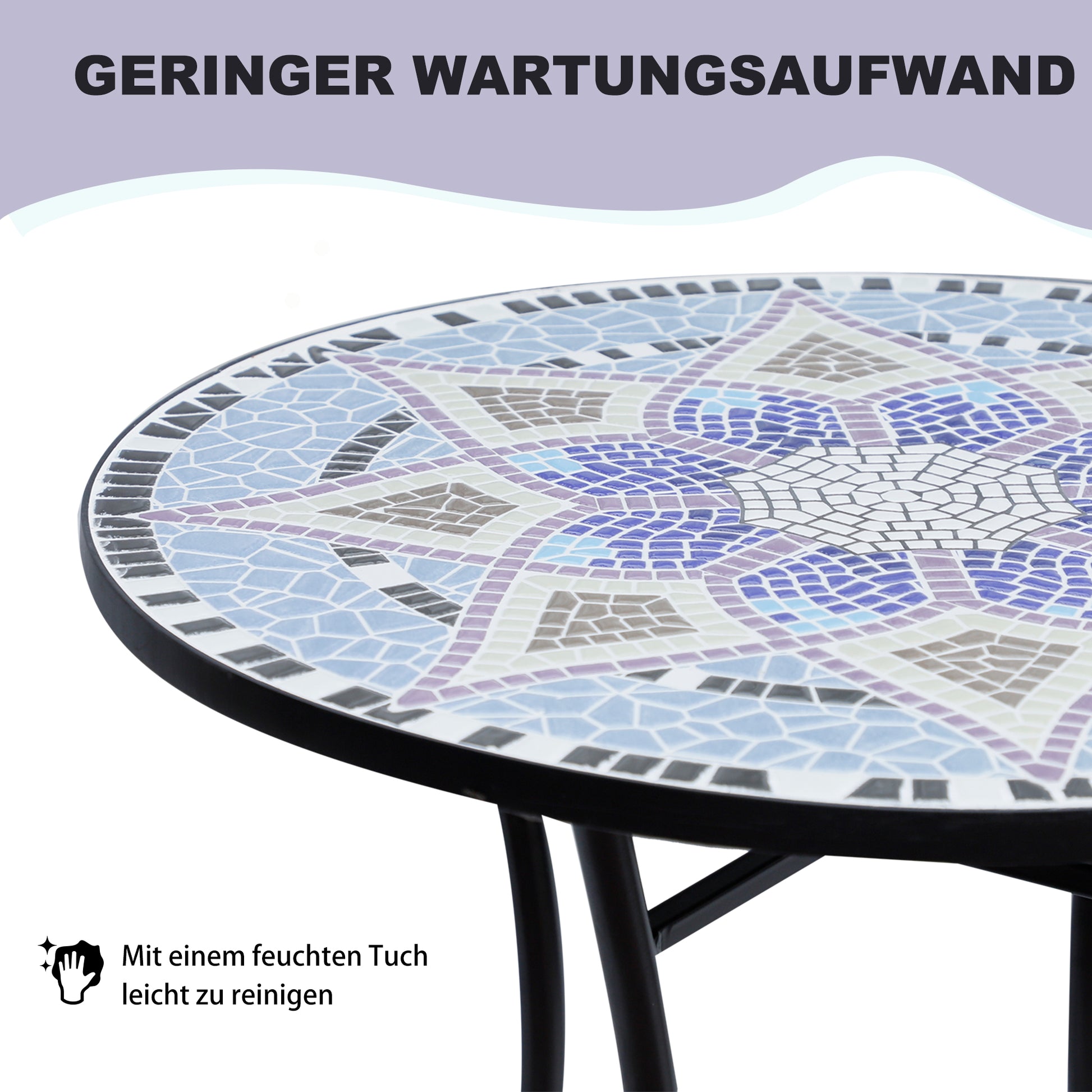 Garden Table Ø60 x H71cm, Weatherproof Patio Table made of Metal, Outdoor Dining Table, Camping Side Table, Round Terrace Table for Garden Patio Balcony Blue+White