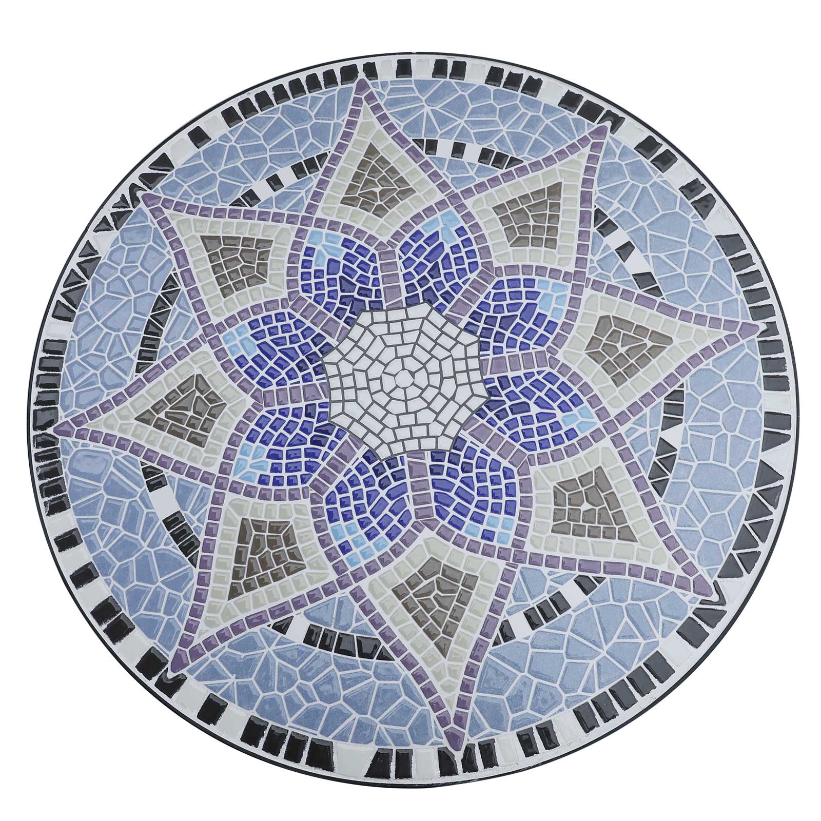 Garden Table Ø60 x H71cm, Weatherproof Patio Table made of Metal, Outdoor Dining Table, Camping Side Table, Round Terrace Table for Garden Patio Balcony Blue+White
