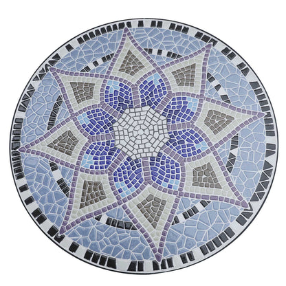 Garden Table Ø60 x H71cm, Weatherproof Patio Table made of Metal, Outdoor Dining Table, Camping Side Table, Round Terrace Table for Garden Patio Balcony Blue+White