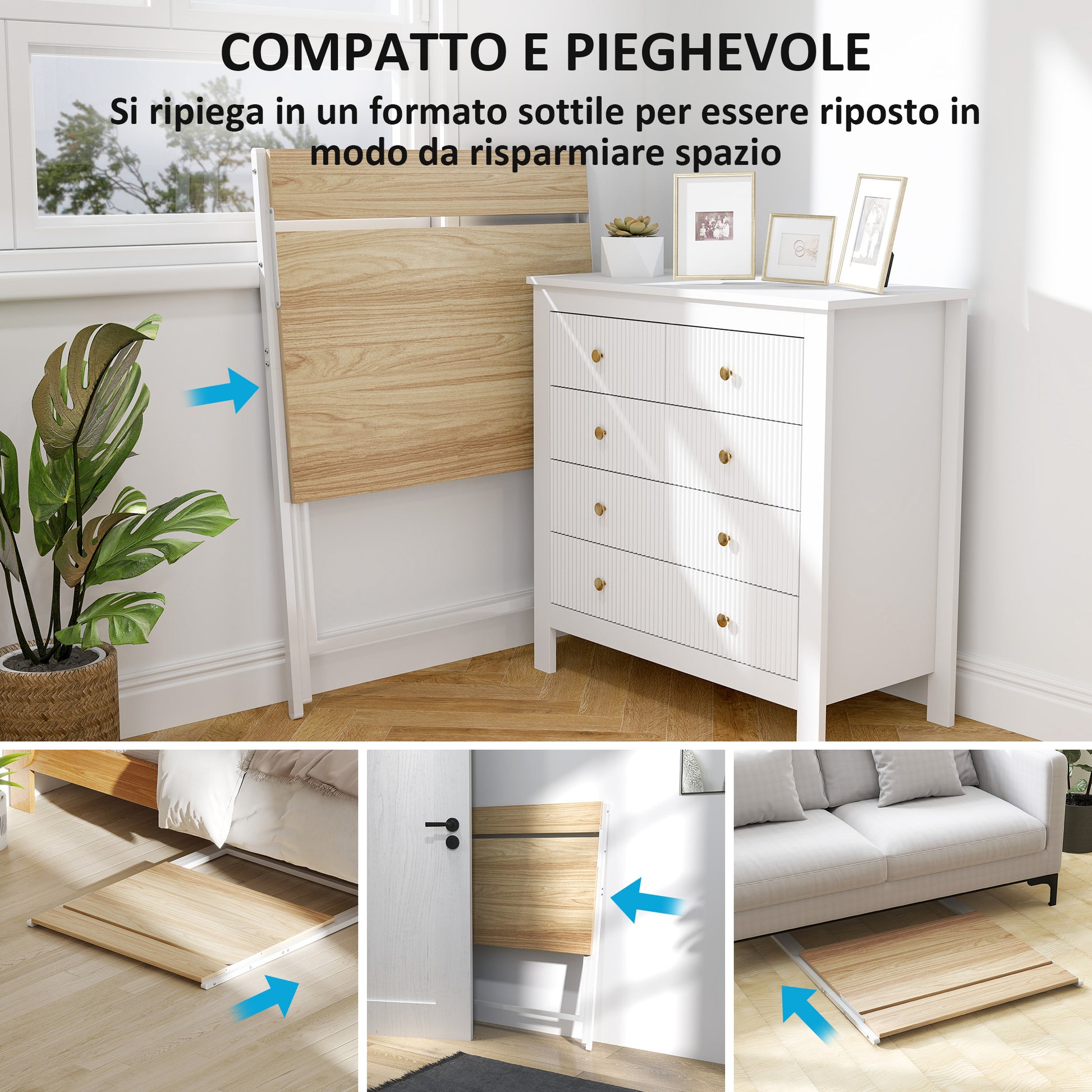 Space-Saving Folding Desk with Monitor Shelf, Small Foldable Computer Table for Office and Study, in Steel, 81.5x62x86.5 cm, Wood Color