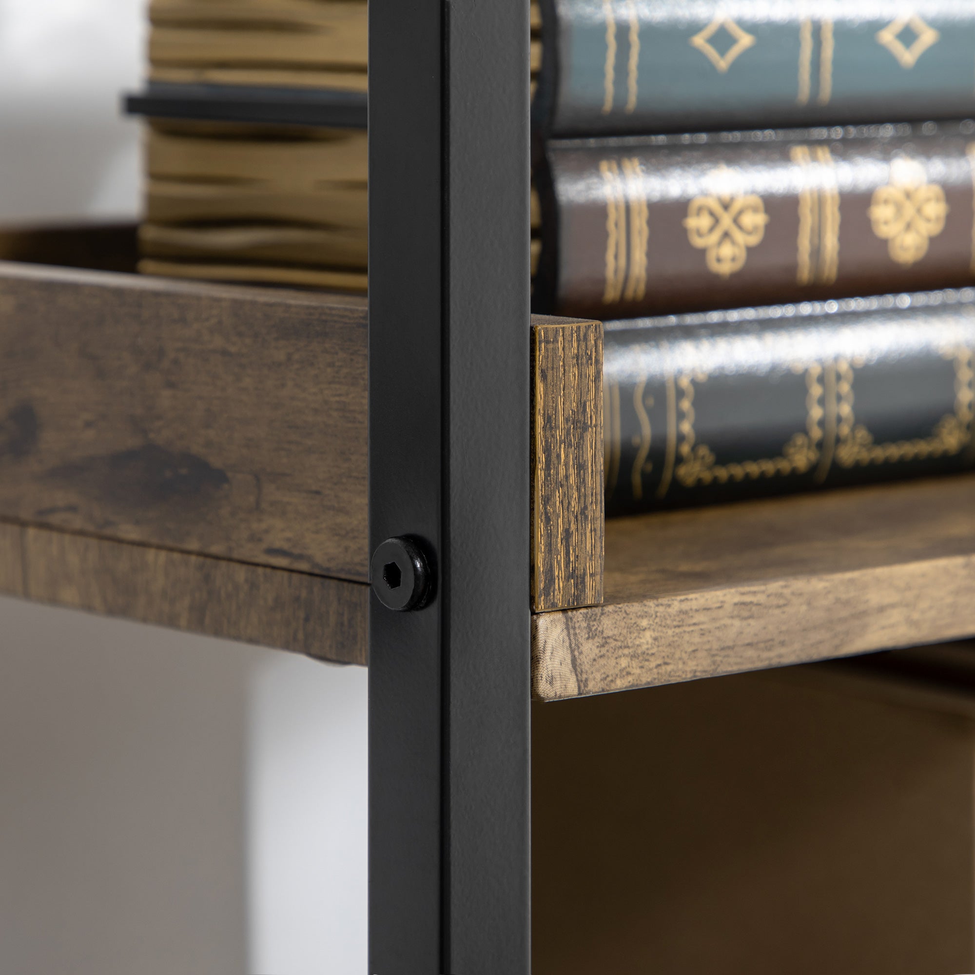 Industrial Style 5-Shelf Bookcase, Wood and Metal Bookshelf for Home and Office, 48x30x155cm, Rustic Brown