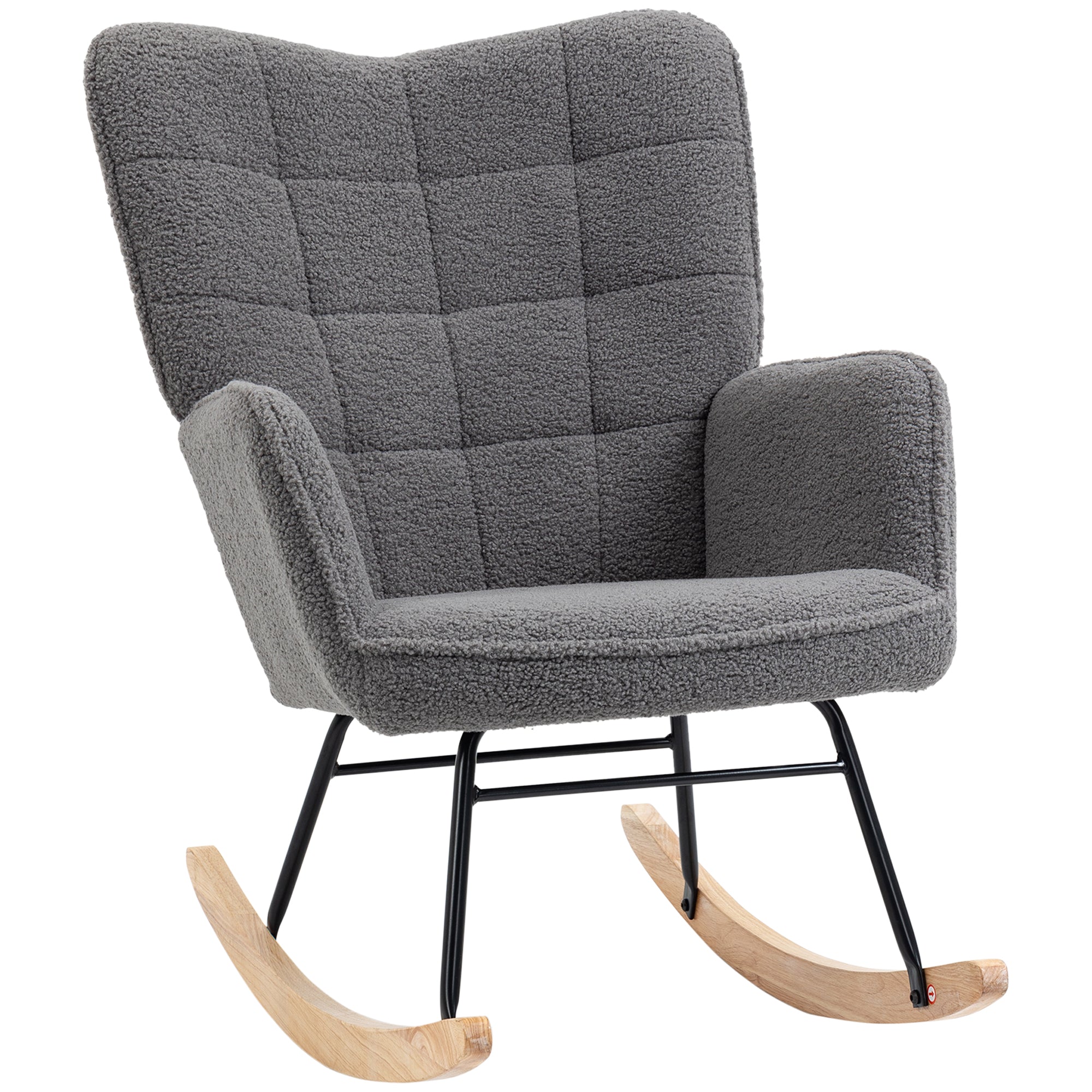 Rocking Chair, Rocking Armchair with Berber Fleece Look, Armrest, Upholstered Chair with Wooden Rockers, Relaxing Chair for Living Room, Bedroom, Up to 120kg Load Capacity, Dark Gray