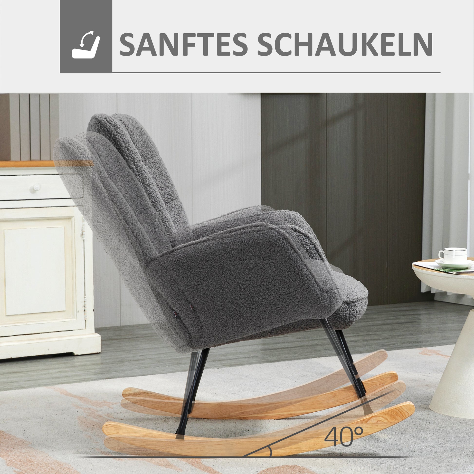 Rocking Chair, Rocking Armchair with Berber Fleece Look, Armrest, Upholstered Chair with Wooden Rockers, Relaxing Chair for Living Room, Bedroom, Up to 120kg Load Capacity, Dark Gray