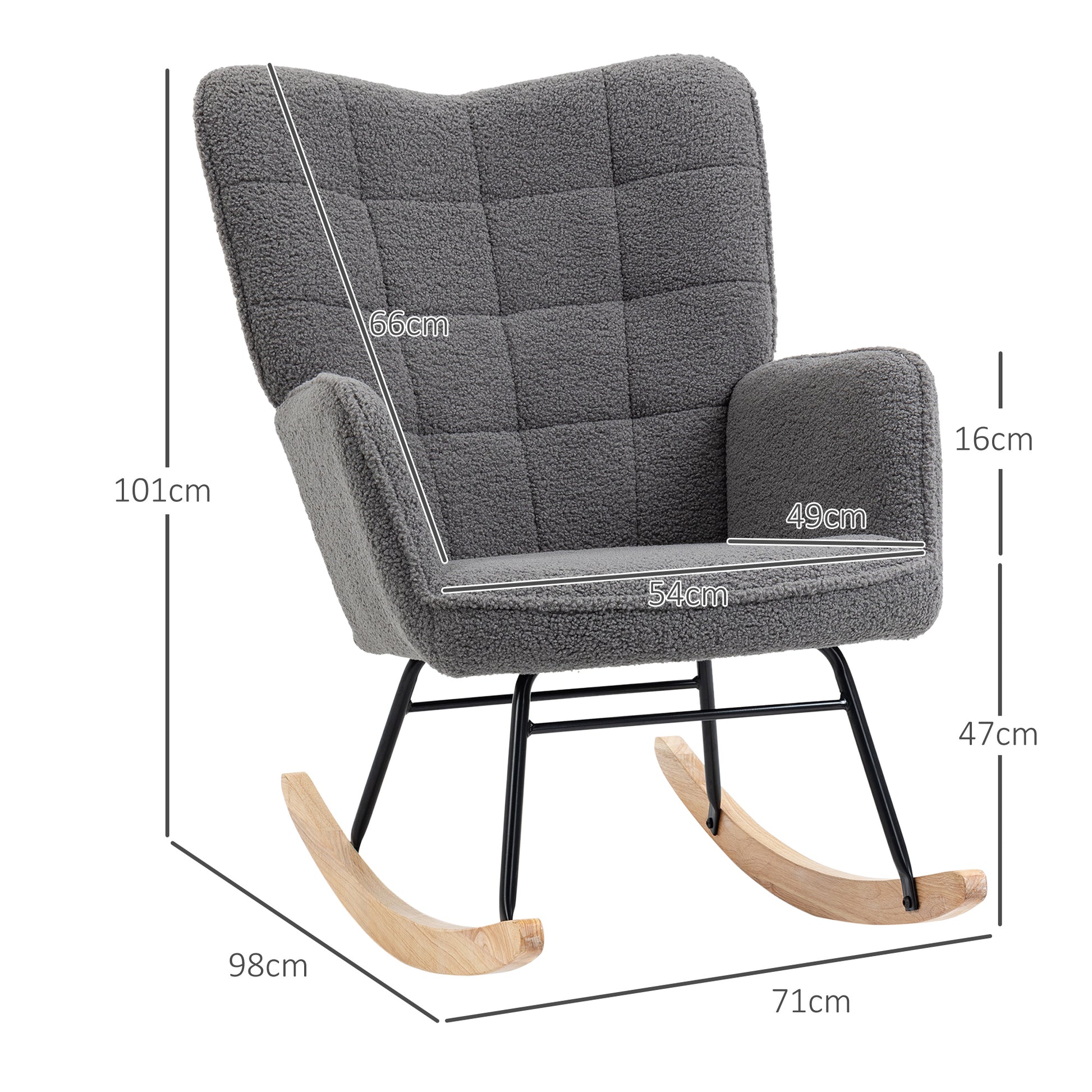 Rocking Chair, Rocking Armchair with Berber Fleece Look, Armrest, Upholstered Chair with Wooden Rockers, Relaxing Chair for Living Room, Bedroom, Up to 120kg Load Capacity, Dark Gray