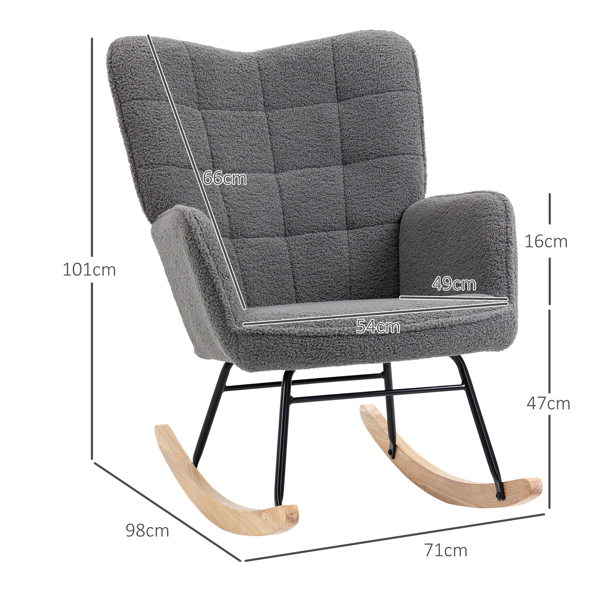 Rocking Chair, Rocking Armchair with Berber Fleece Look, Armrest, Upholstered Chair with Wooden Rockers, Relaxing Chair for Living Room, Bedroom, Up to 120kg Load Capacity, Dark Gray