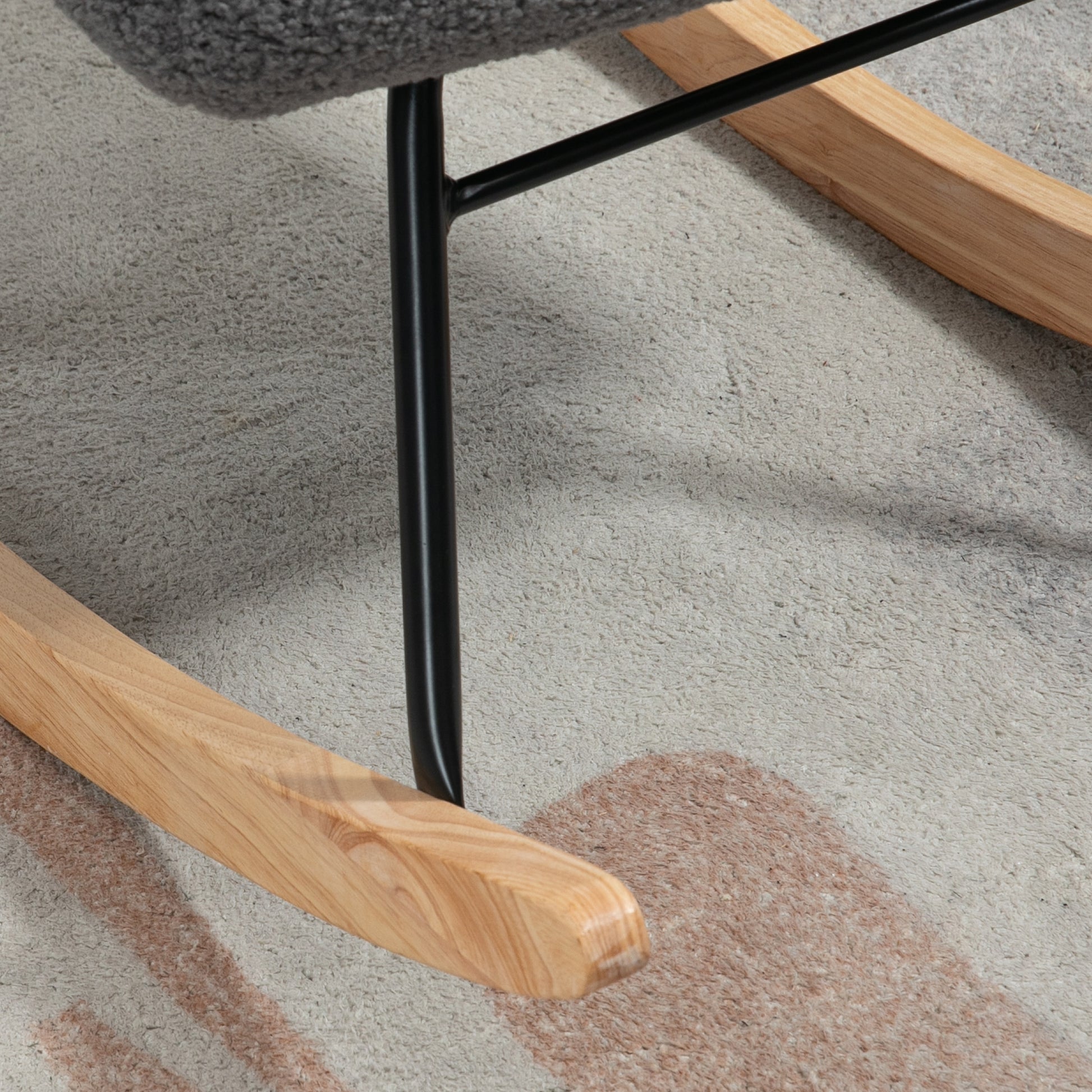 Schaukelstuhl, Schaukelsessel mit Berbervliesoptik, Armlehne, Gepolsterter Sessel mit Holzkufen, Relaxsessel für Wohnzimmer, Schlafzimmer, bis 120kg belastbar, Dunkelgrau