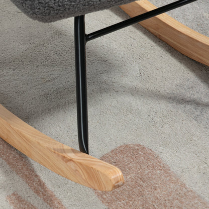 Schaukelstuhl, Schaukelsessel mit Berbervliesoptik, Armlehne, Gepolsterter Sessel mit Holzkufen, Relaxsessel für Wohnzimmer, Schlafzimmer, bis 120kg belastbar, Dunkelgrau
