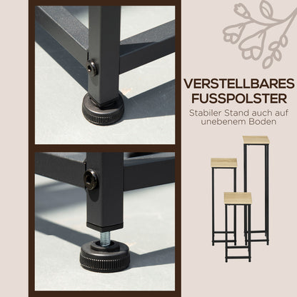 3-Piece Plant Stand Set, 50/70/90cm High Stackable Flower Stand for Indoor Outdoor, Steel Plant Stand for Living Room, Garden Balcony, Black+Nature