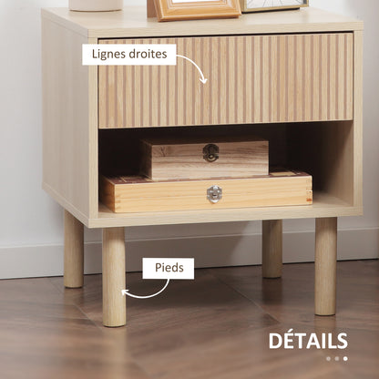 Set of 2 bedside tables nightstand with drawers and shelves, modern style side table for bedroom, living room, dimensions 47 x 47 x 50 cm, natural wood finish