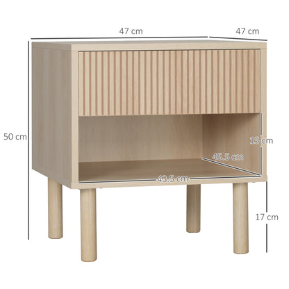 Set of 2 bedside tables nightstand with drawers and shelves, modern style side table for bedroom, living room, dimensions 47 x 47 x 50 cm, natural wood finish