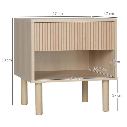 Set of 2 bedside tables nightstand with drawers and shelves, modern style side table for bedroom, living room, dimensions 47 x 47 x 50 cm, natural wood finish