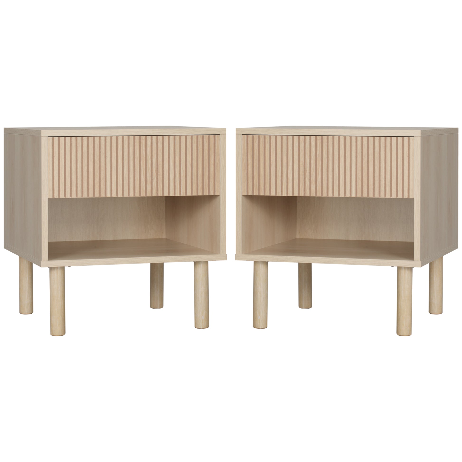 Set of 2 bedside tables nightstand with drawers and shelves, modern style side table for bedroom, living room, dimensions 47 x 47 x 50 cm, natural wood finish