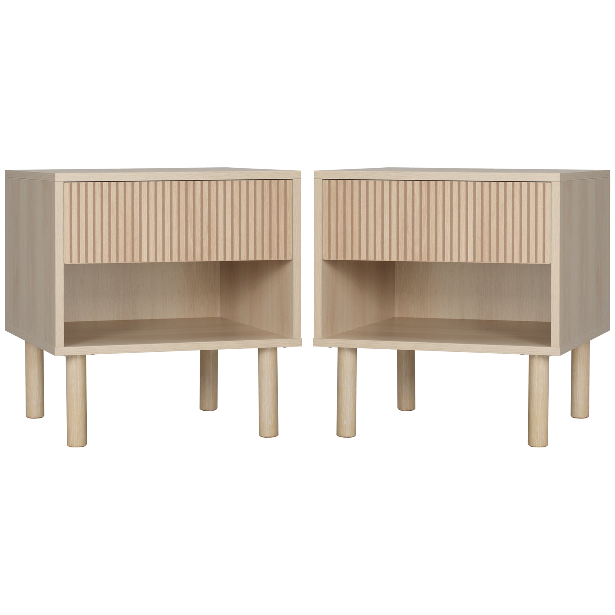 Set of 2 bedside tables nightstand with drawers and shelves, modern style side table for bedroom, living room, dimensions 47 x 47 x 50 cm, natural wood finish
