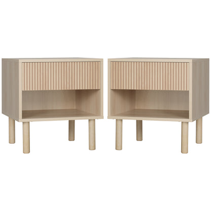 Set of 2 bedside tables nightstand with drawers and shelves, modern style side table for bedroom, living room, dimensions 47 x 47 x 50 cm, natural wood finish