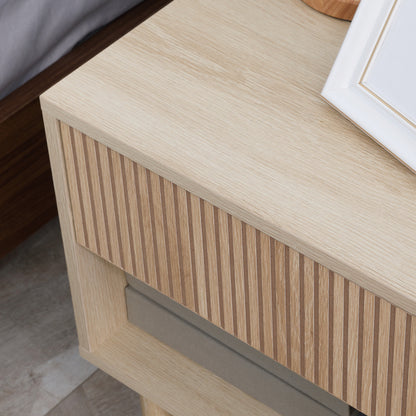 Set of 2 bedside tables nightstand with drawers and shelves, modern style side table for bedroom, living room, dimensions 47 x 47 x 50 cm, natural wood finish