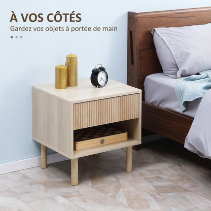 Set of 2 bedside tables nightstand with drawers and shelves, modern style side table for bedroom, living room, dimensions 47 x 47 x 50 cm, natural wood finish