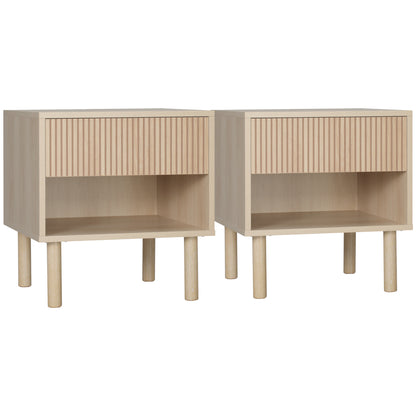 Set of 2 bedside tables nightstand with drawers and shelves, modern style side table for bedroom, living room, dimensions 47 x 47 x 50 cm, natural wood finish
