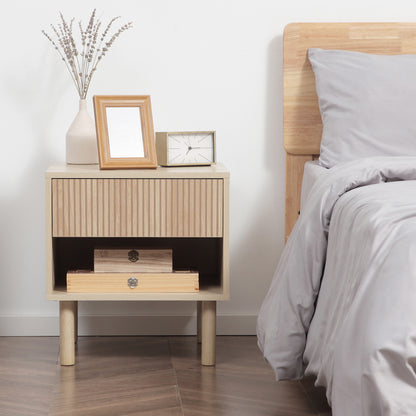 Set of 2 bedside tables nightstand with drawers and shelves, modern style side table for bedroom, living room, dimensions 47 x 47 x 50 cm, natural wood finish