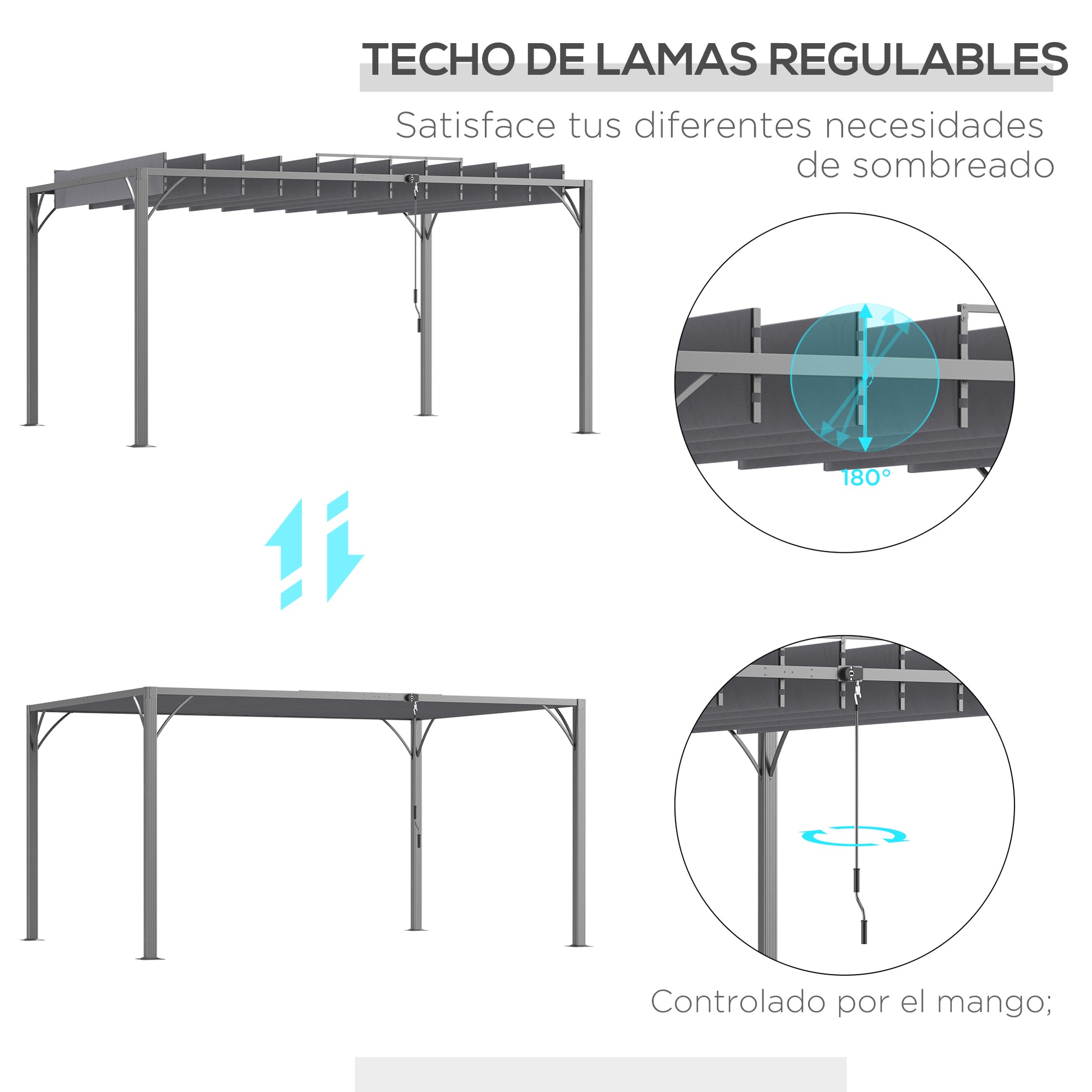 4x3m Garden Gazebo Aluminm Pergola with Rotating Adjustable Slats and UV 50+ Protection Pavilion for Patio Terrace Balcony Gray