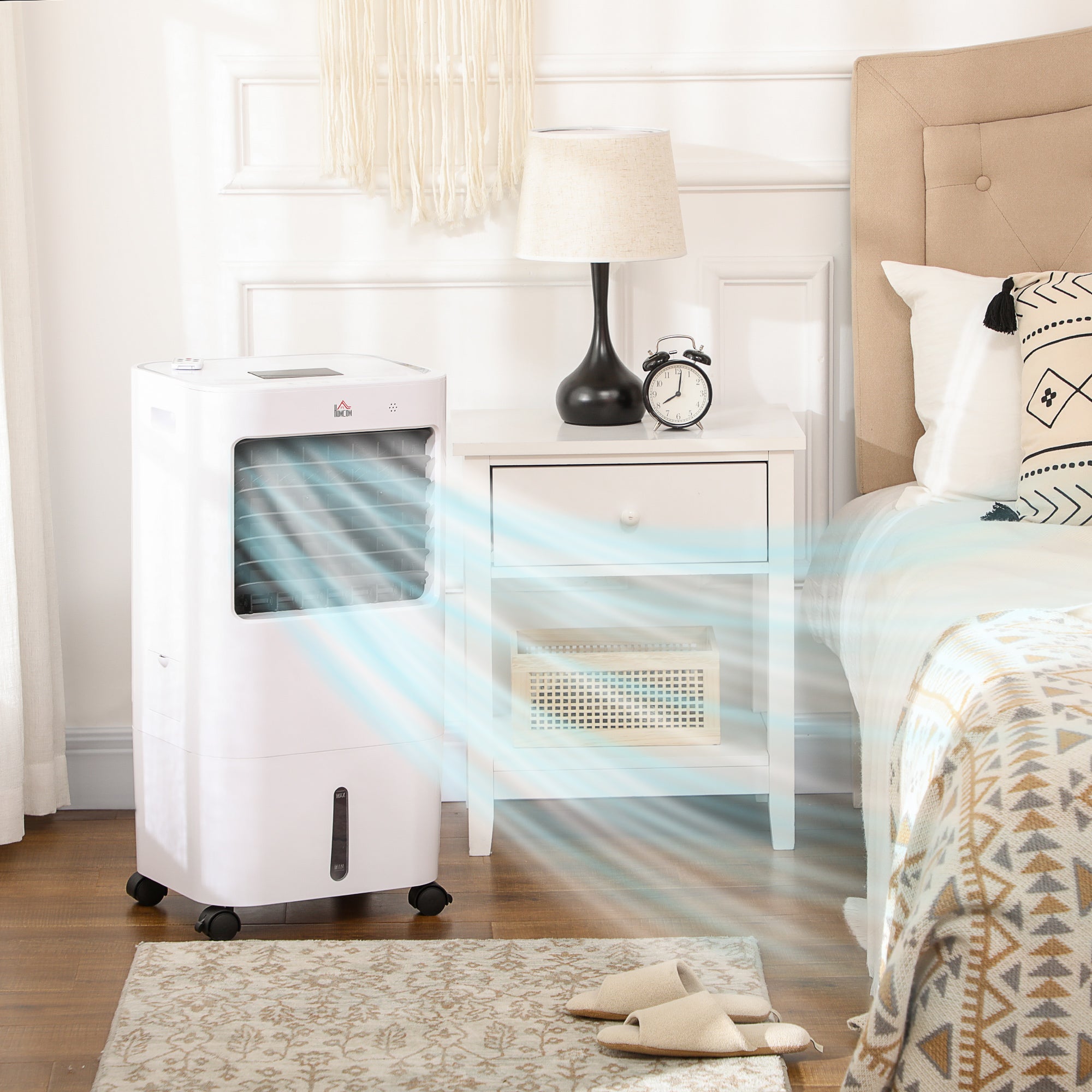 3 in 1 Mobile Air Conditioner with Humidification Water Cooling 15L 60° Oscillating Air Conditioning Unit 65W Air Cooler with 8h Timer, Remote Control, Usage Area 20 ㎡ White 32 x 37 x 69 cm