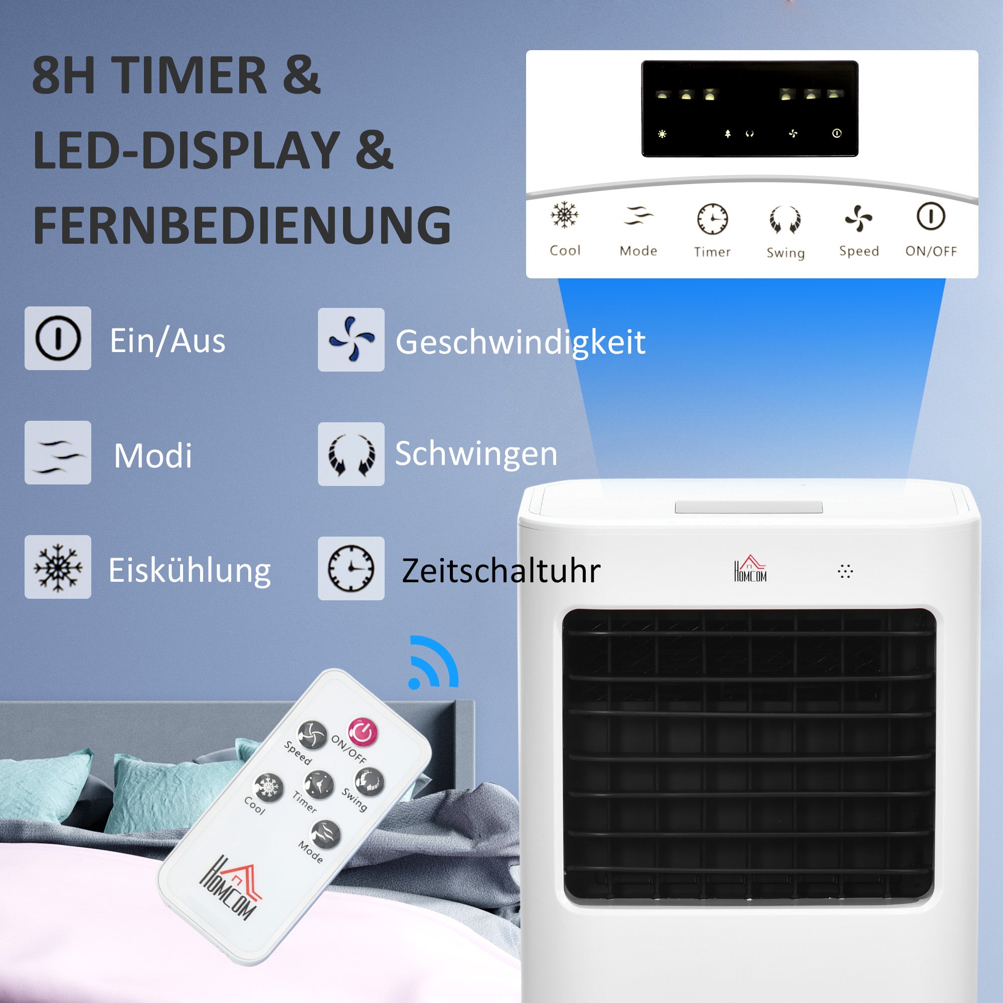 3 in 1 Mobile Air Conditioner with Humidification Water Cooling 15L 60° Oscillating Air Conditioning Unit 65W Air Cooler with 8h Timer, Remote Control, Usage Area 20 ㎡ White 32 x 37 x 69 cm