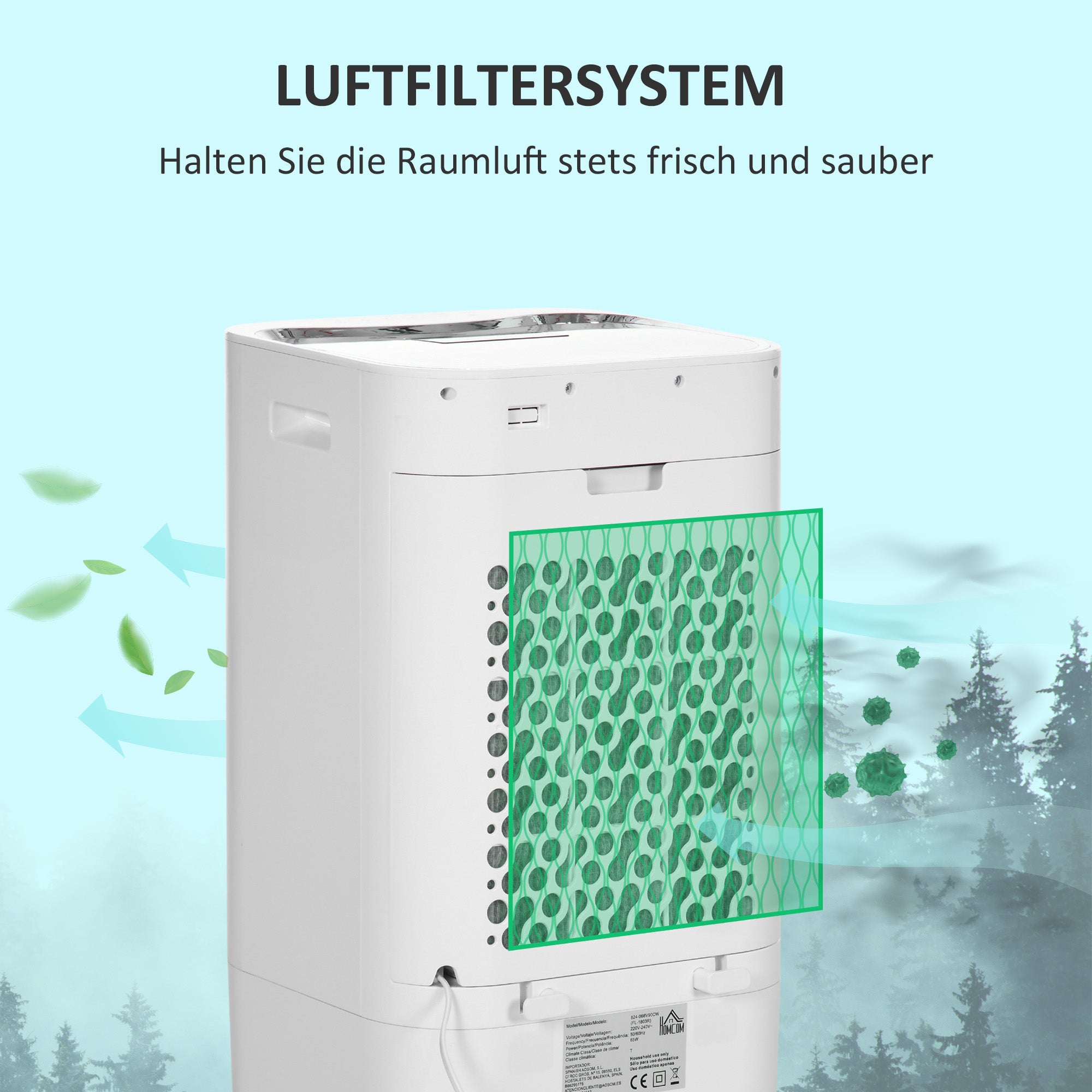 3 in 1 Mobile Air Conditioner with Humidification Water Cooling 15L 60° Oscillating Air Conditioning Unit 65W Air Cooler with 8h Timer, Remote Control, Usage Area 20 ㎡ White 32 x 37 x 69 cm