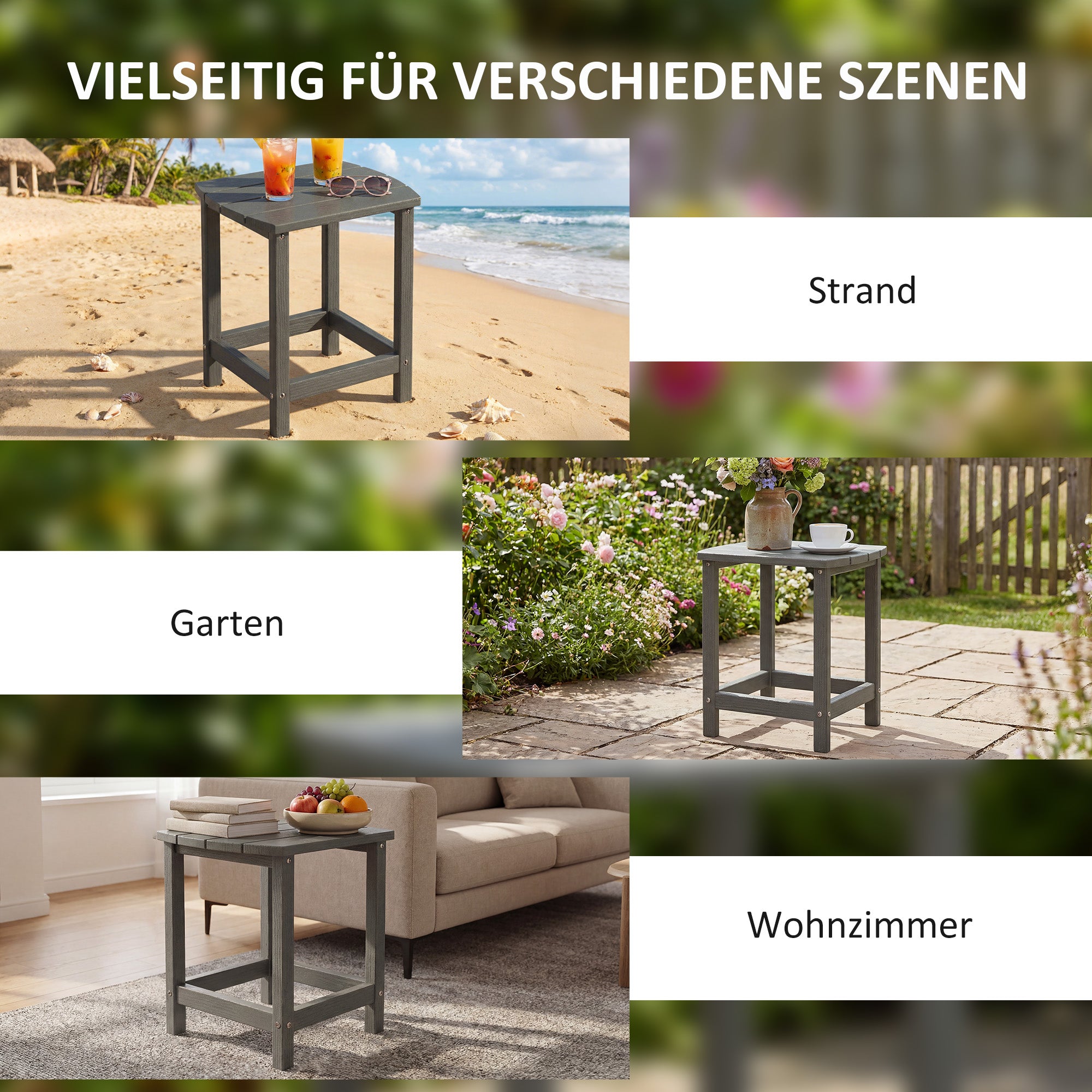 Patio Side Table 19 x 14.6 x 18.1 in, Weatherproof HDPE Balcony Table, Outdoor Dining & Camping Accent Table, Gray