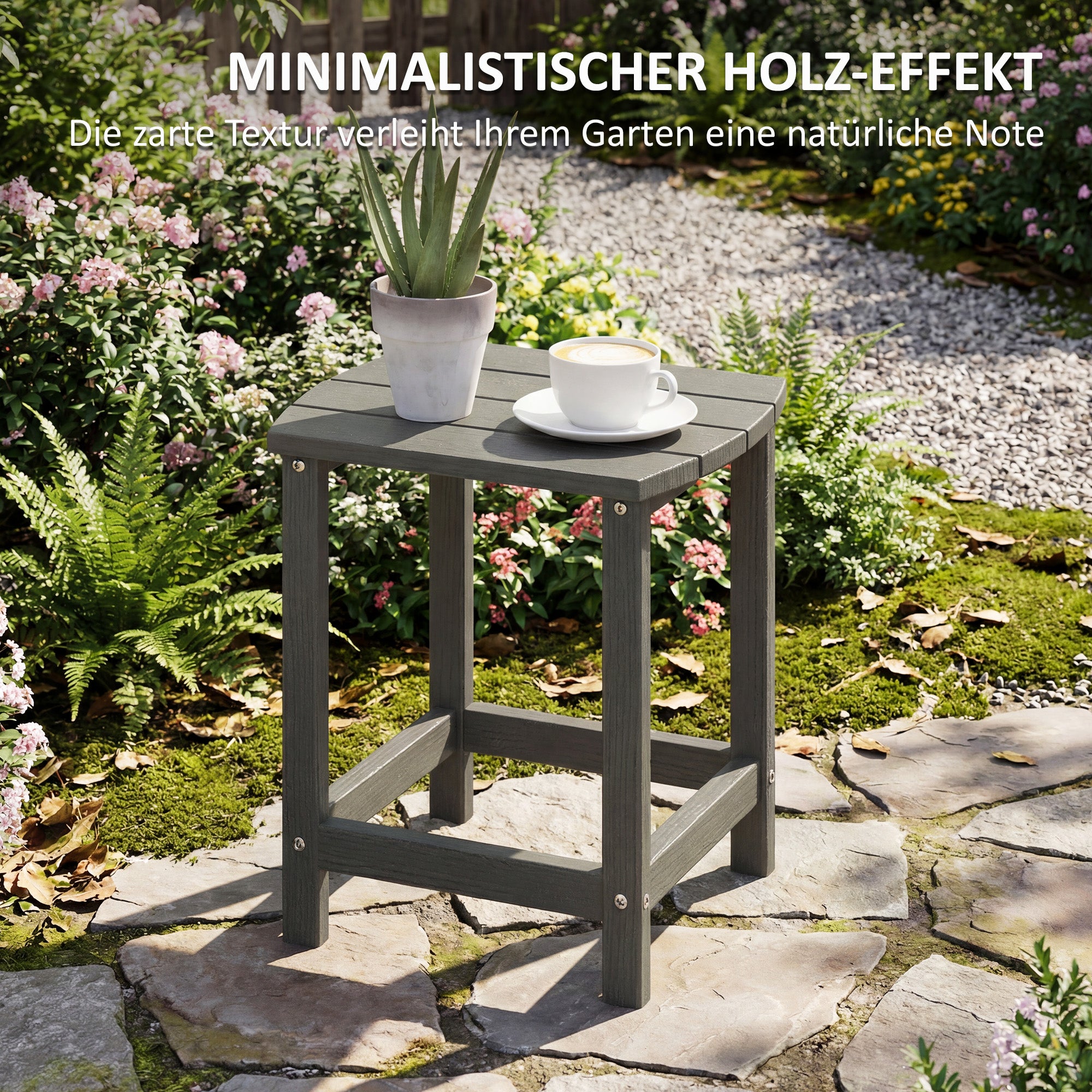 Patio Side Table 19 x 14.6 x 18.1 in, Weatherproof HDPE Balcony Table, Outdoor Dining & Camping Accent Table, Gray