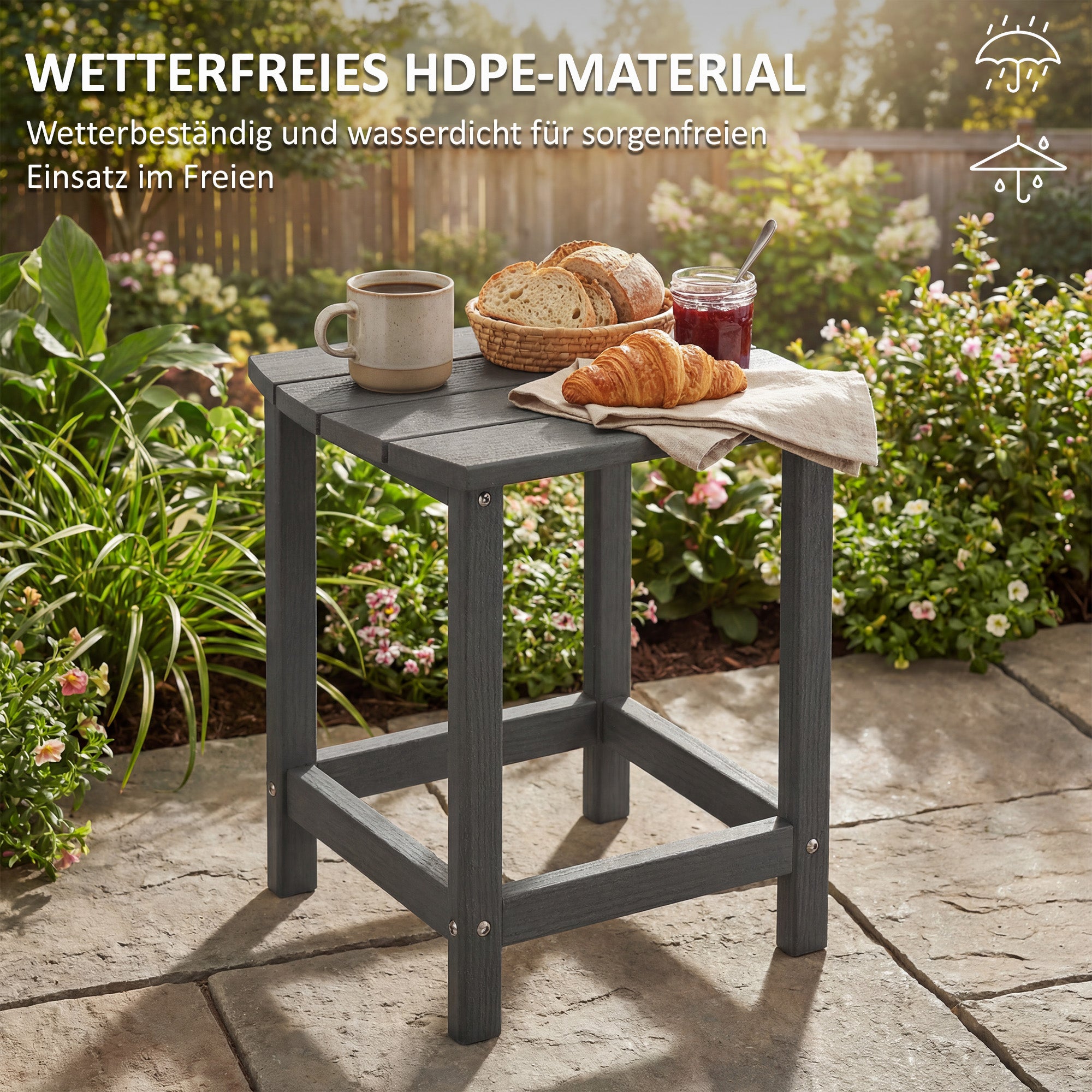 Patio Side Table 19 x 14.6 x 18.1 in, Weatherproof HDPE Balcony Table, Outdoor Dining & Camping Accent Table, Gray