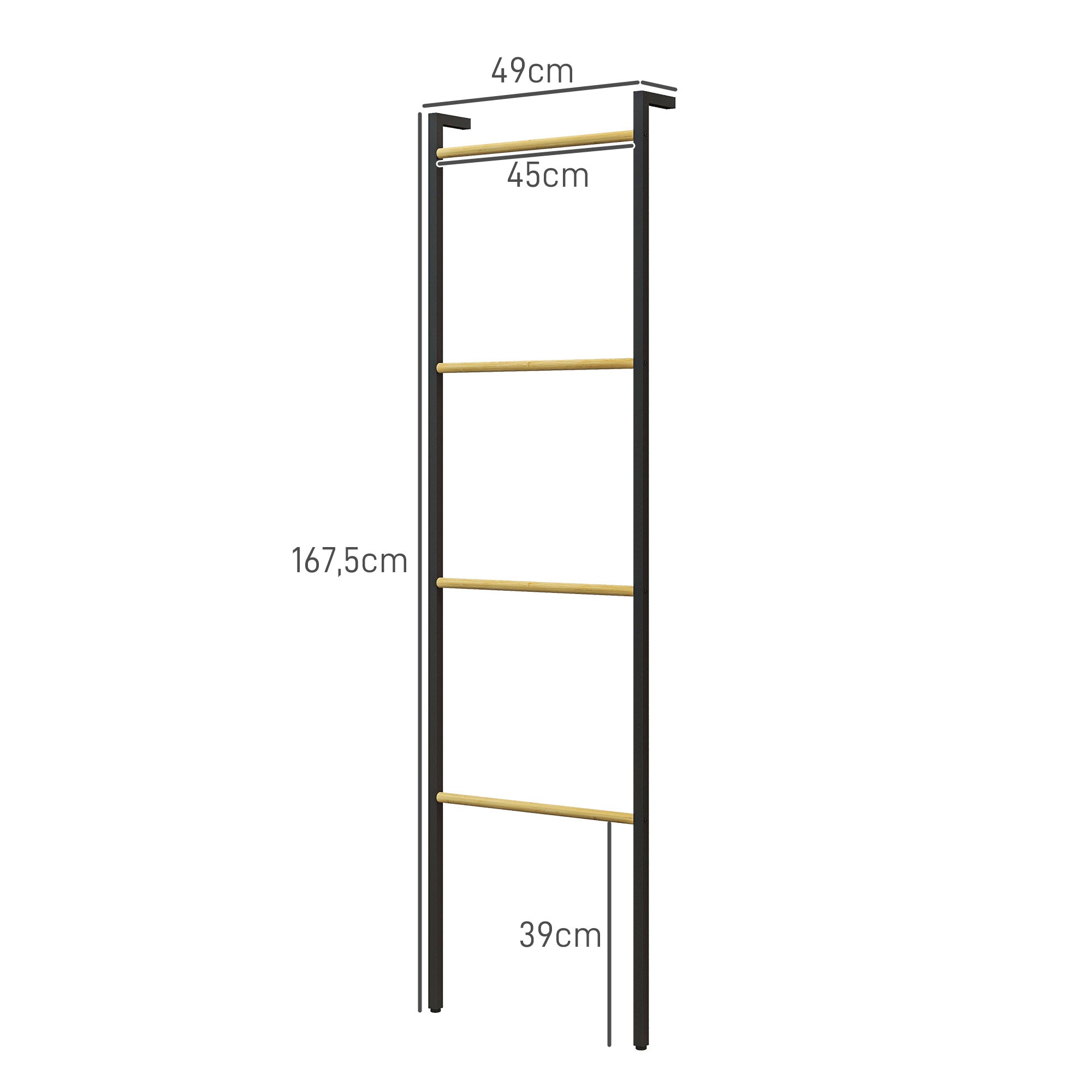 Towel Ladder 49 x 167.5 cm Towel Rack with 4 Bars, Space-Saving, for Bath Towels, Clothes, Blankets, Newspapers, Steel, Black