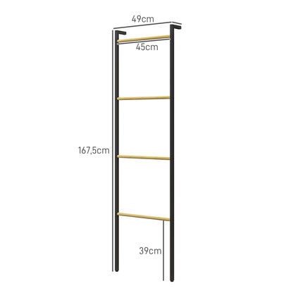 Towel Ladder 49 x 167.5 cm Towel Rack with 4 Bars, Space-Saving, for Bath Towels, Clothes, Blankets, Newspapers, Steel, Black