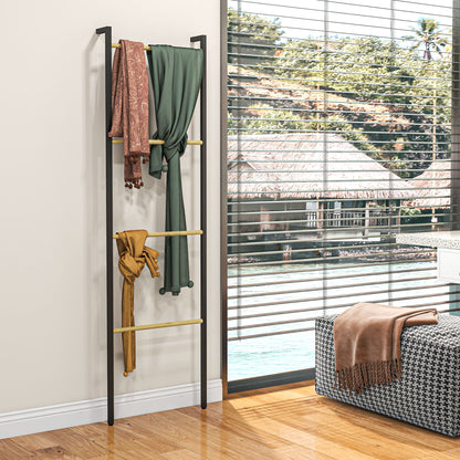Towel Ladder 49 x 167.5 cm Towel Rack with 4 Bars, Space-Saving, for Bath Towels, Clothes, Blankets, Newspapers, Steel, Black