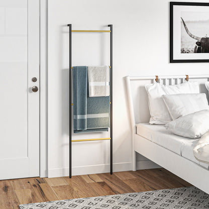 Towel Ladder 49 x 167.5 cm Towel Rack with 4 Bars, Space-Saving, for Bath Towels, Clothes, Blankets, Newspapers, Steel, Black