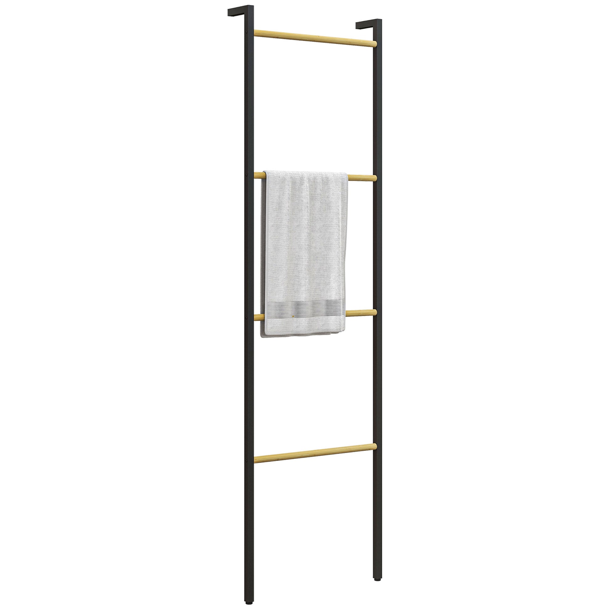 Towel Ladder 49 x 167.5 cm Towel Rack with 4 Bars, Space-Saving, for Bath Towels, Clothes, Blankets, Newspapers, Steel, Black