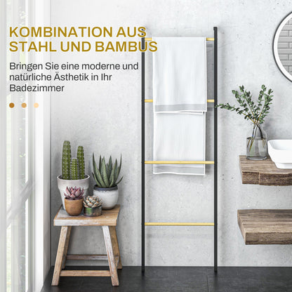 Towel Ladder 49 x 167.5 cm Towel Rack with 4 Bars, Space-Saving, for Bath Towels, Clothes, Blankets, Newspapers, Steel, Black