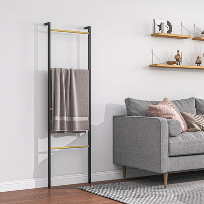 Towel Ladder 49 x 167.5 cm Towel Rack with 4 Bars, Space-Saving, for Bath Towels, Clothes, Blankets, Newspapers, Steel, Black