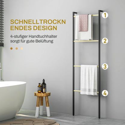 Towel Ladder 49 x 167.5 cm Towel Rack with 4 Bars, Space-Saving, for Bath Towels, Clothes, Blankets, Newspapers, Steel, Black