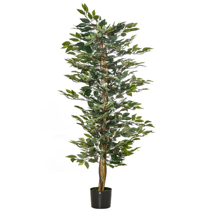 Artificial Ficus Tree with Trunks 150 cm Fake Plant with Pots and 1008 Realistic Leaves for Home Decoration Living Room Bedroom Ø17x150 cm Green