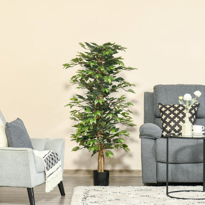 Artificial Ficus Tree with Trunks 150 cm Fake Plant with Pots and 1008 Realistic Leaves for Home Decoration Living Room Bedroom Ø17x150 cm Green